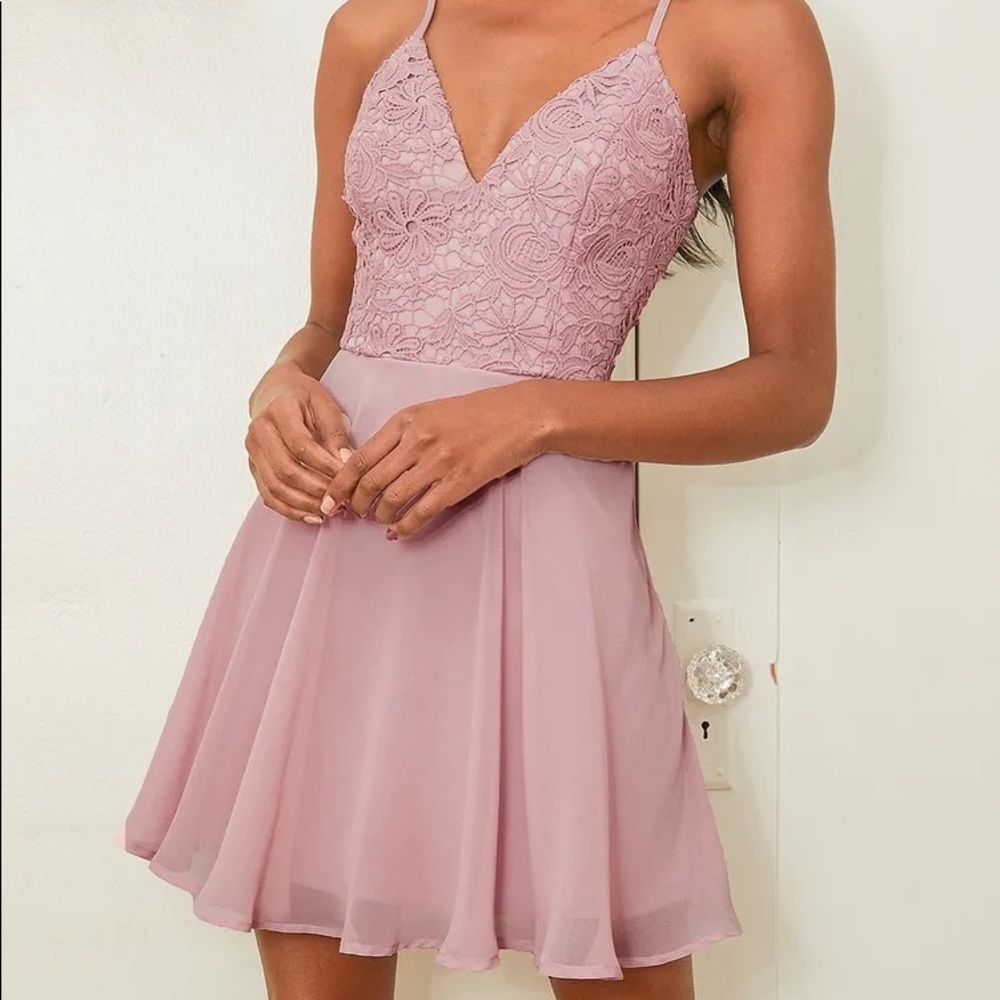 Lulus “Sweet Emotion” Mauve Lace Skater Dress